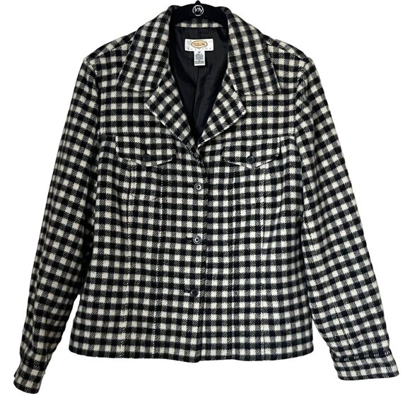 Talbots Women's 10 Petite Gingham Buffalo Black/White Plaid Wool Blend Jacket - Picture 1 of 5